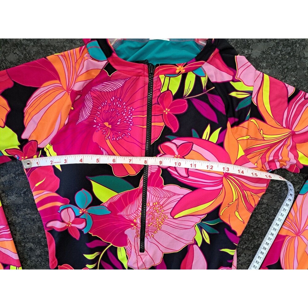 Trina Turk Solar Floral Half Zip Long Sleeve 1 Piece Rash Guard Swimsuit NWOT L - Picture 2 of 11